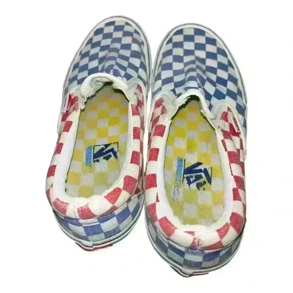Vans Classic Slip-On Checkerboard Red Blue M 6.5 / W 8 pre-owned - Picture 8 of 11